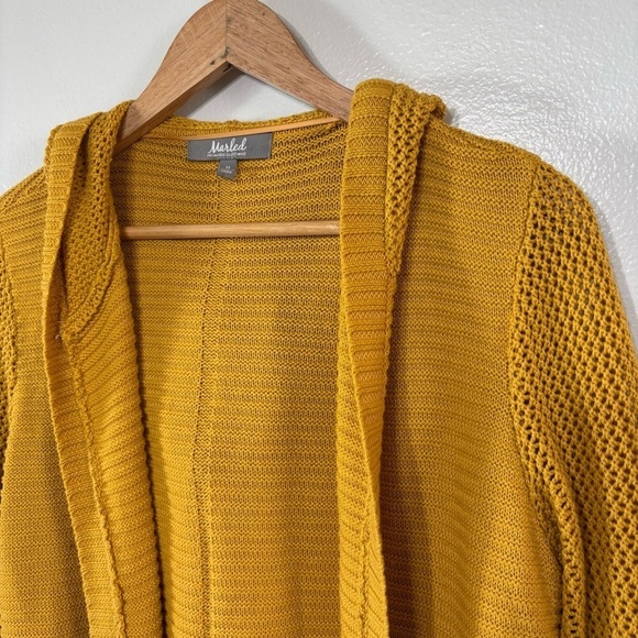 Marled Mustard Yellow Hooded Open Front Cardigan Sweater Size M - Picture 4 of 6